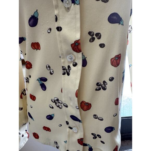 Vintage 70s vegetables print long sleeve button up blouse with dagger collar - Picture 5 of 8